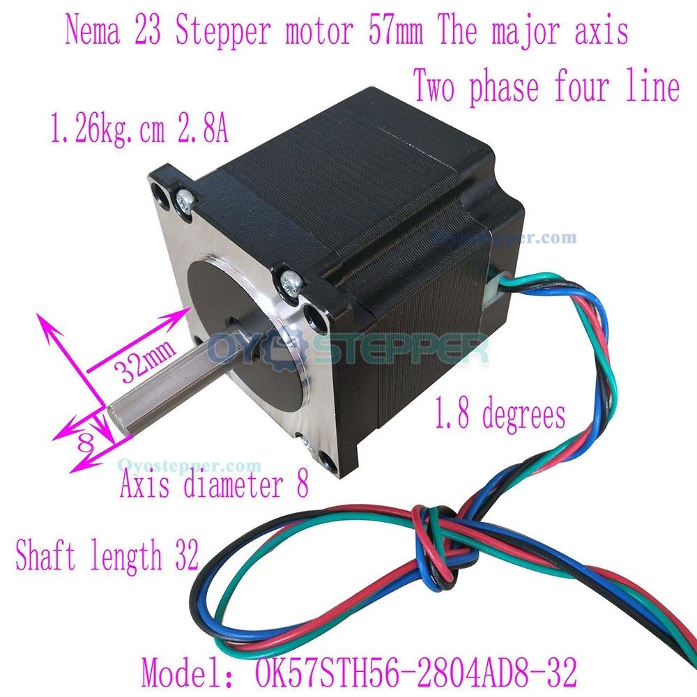 Oukeda NEMA23 Stepper Motor 1.8 Deg 12.35Ncm (17.48oz.in) 2 Phase 57 x 57mm D-Cut